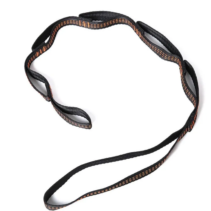 Two polyester hammock straps with six loops each, 1 m length, on a tree