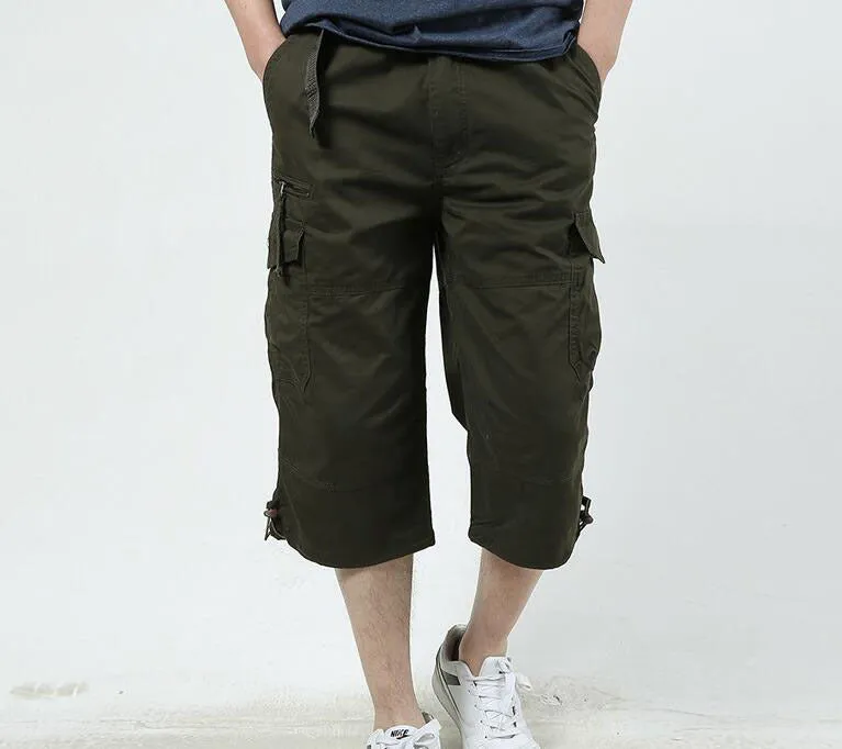Men's summer leisure cropped cotton pants in four colours with elastic waistband and drawstring