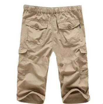 Men's summer leisure cropped cotton pants in four colours with elastic waistband and drawstring