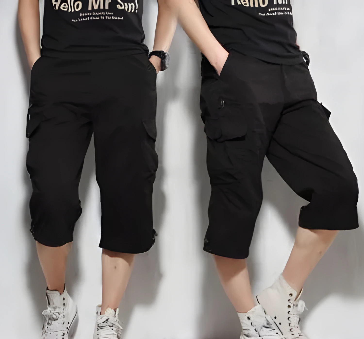 Men's summer leisure cropped cotton pants in four colours with elastic waistband and drawstring