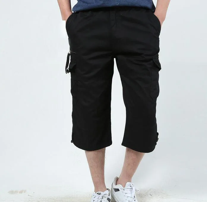 Men's summer leisure cropped cotton pants in four colours with elastic waistband and drawstring