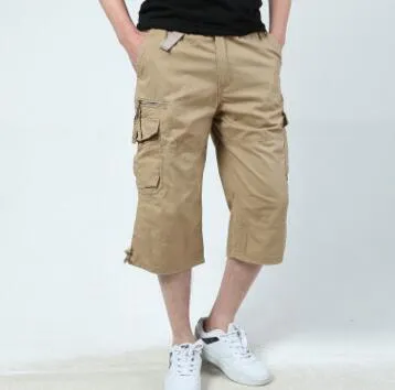 Men's summer leisure cropped cotton pants in four colours with elastic waistband and drawstring
