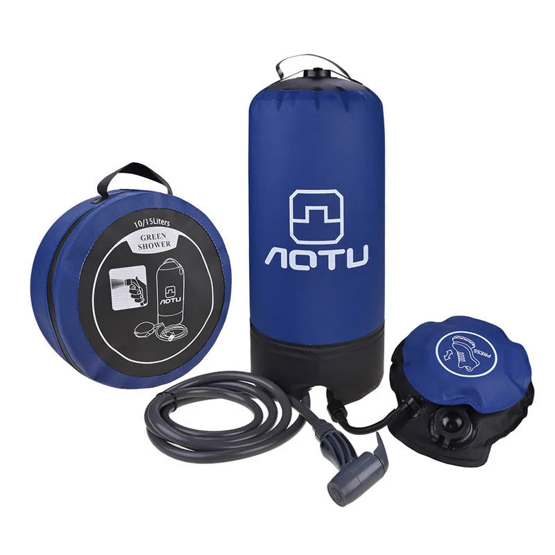 Portable 11L PVC outdoor camping shower bag in black with 200cm ABS water pipe and faucet