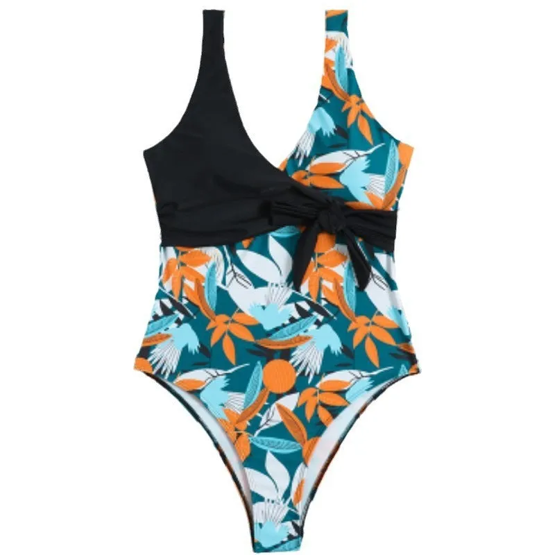 Women's high-waist one-piece swimsuit with printed pattern in quick-drying fabric