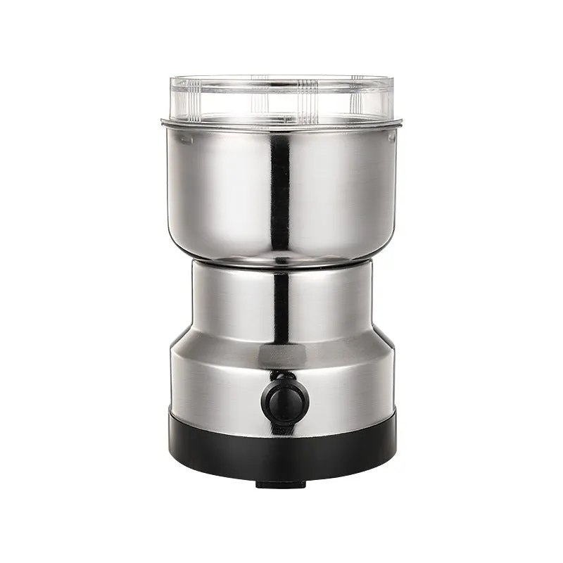 Electric domestic flour mill with stainless steel body, compact 13x21 cm size, and 1-3 litre capacity
