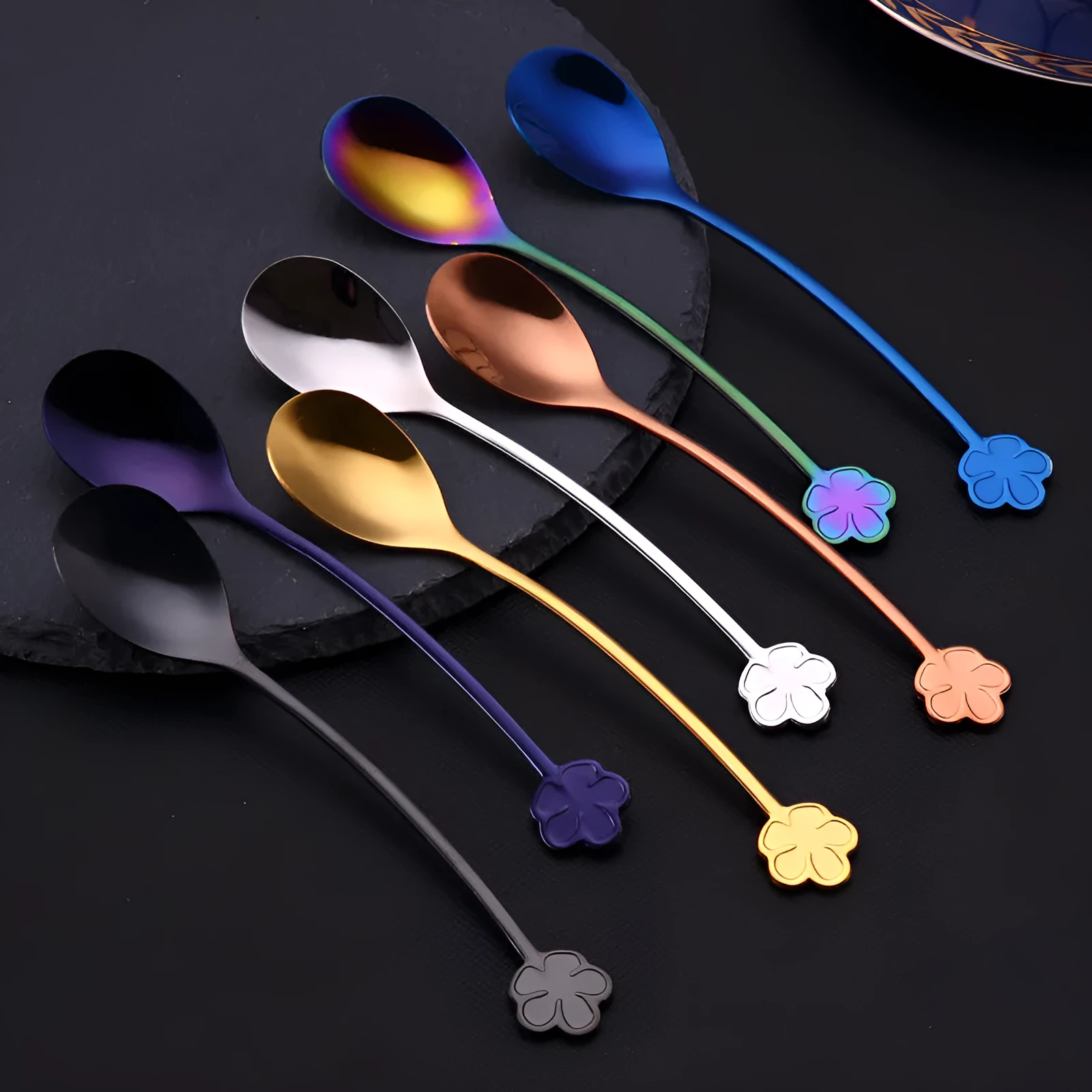 304 stainless steel gold plated dessert spoon with mirror polish in multiple colours