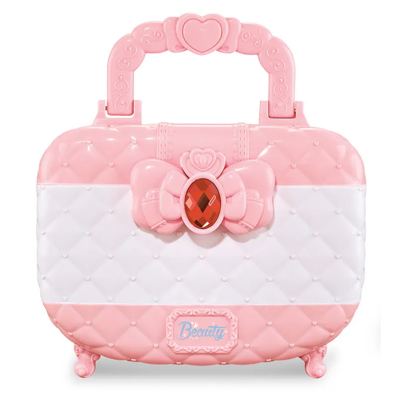 Children's pretend play makeup kit in pink suitcase with water-soluble cosmetics for ages 4-6