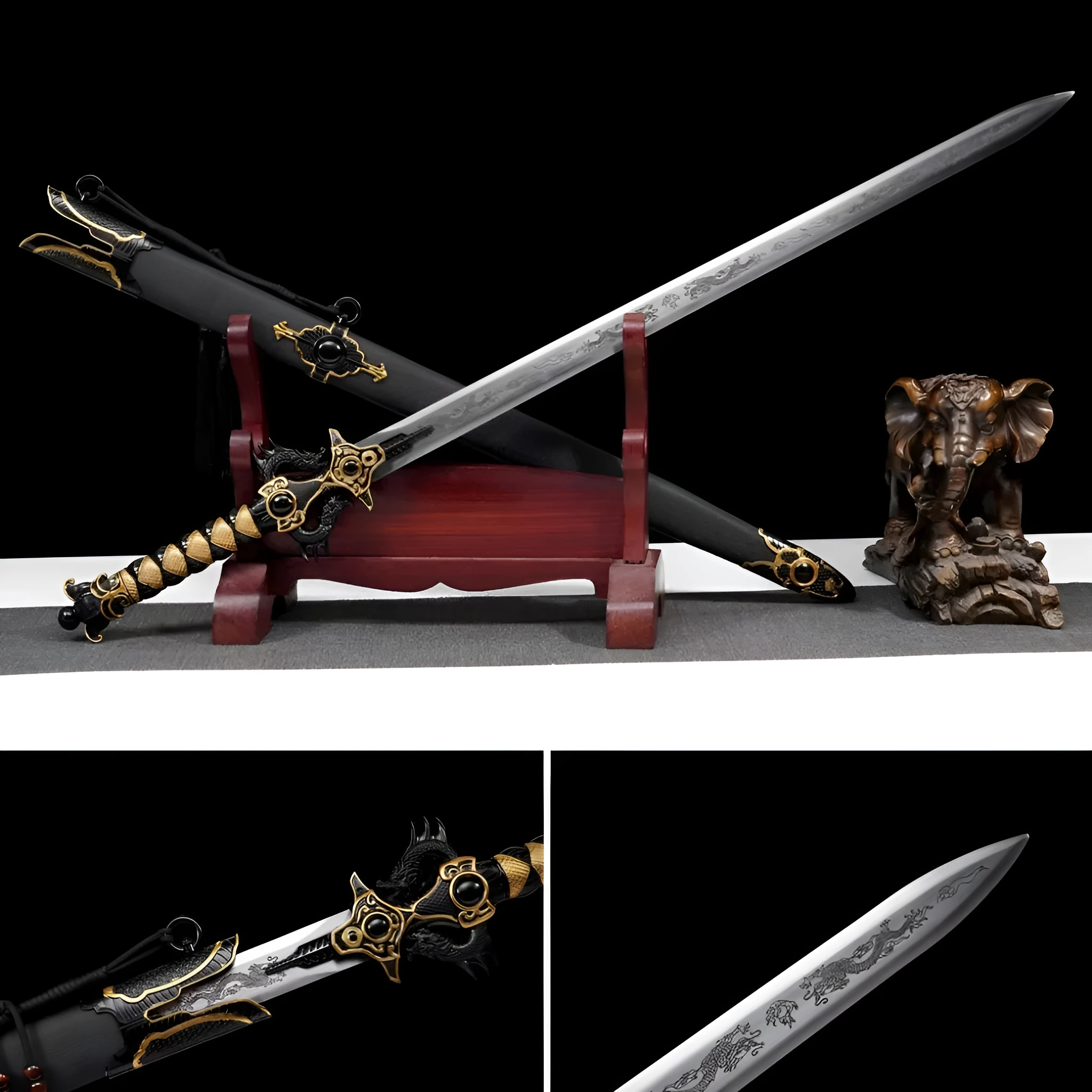 Integrated High Manganese Steel Battle Sword 112cm unsharpened cold weapon with scabbard for film TV decoration