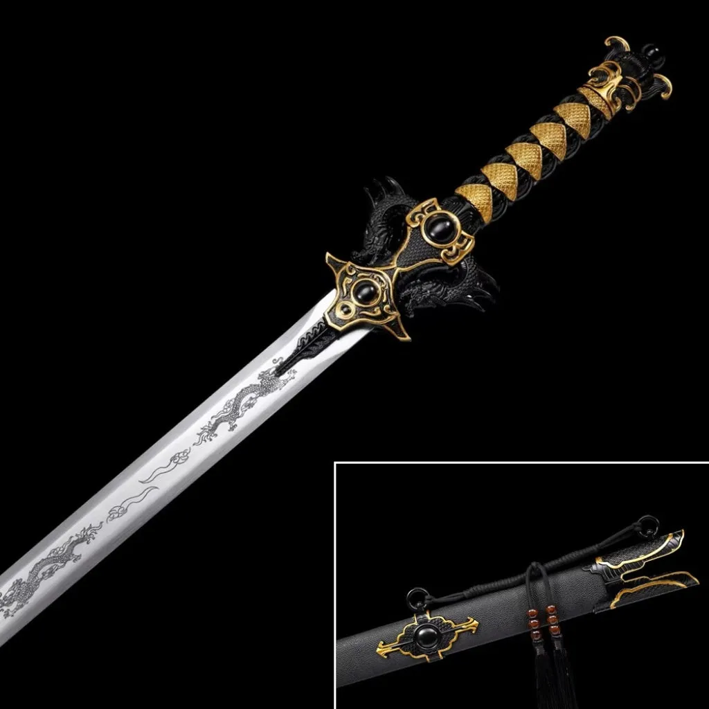 Integrated High Manganese Steel Battle Sword 112cm unsharpened cold weapon with scabbard for film TV decoration