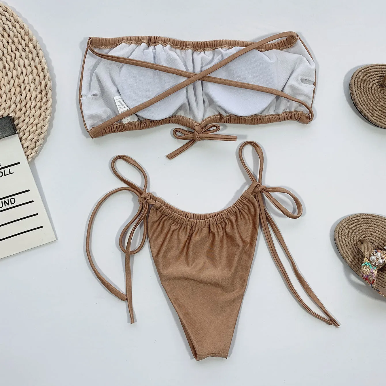 Nylon beach bikini in Apricot colour with cup-size adjustable fit for A to D cups