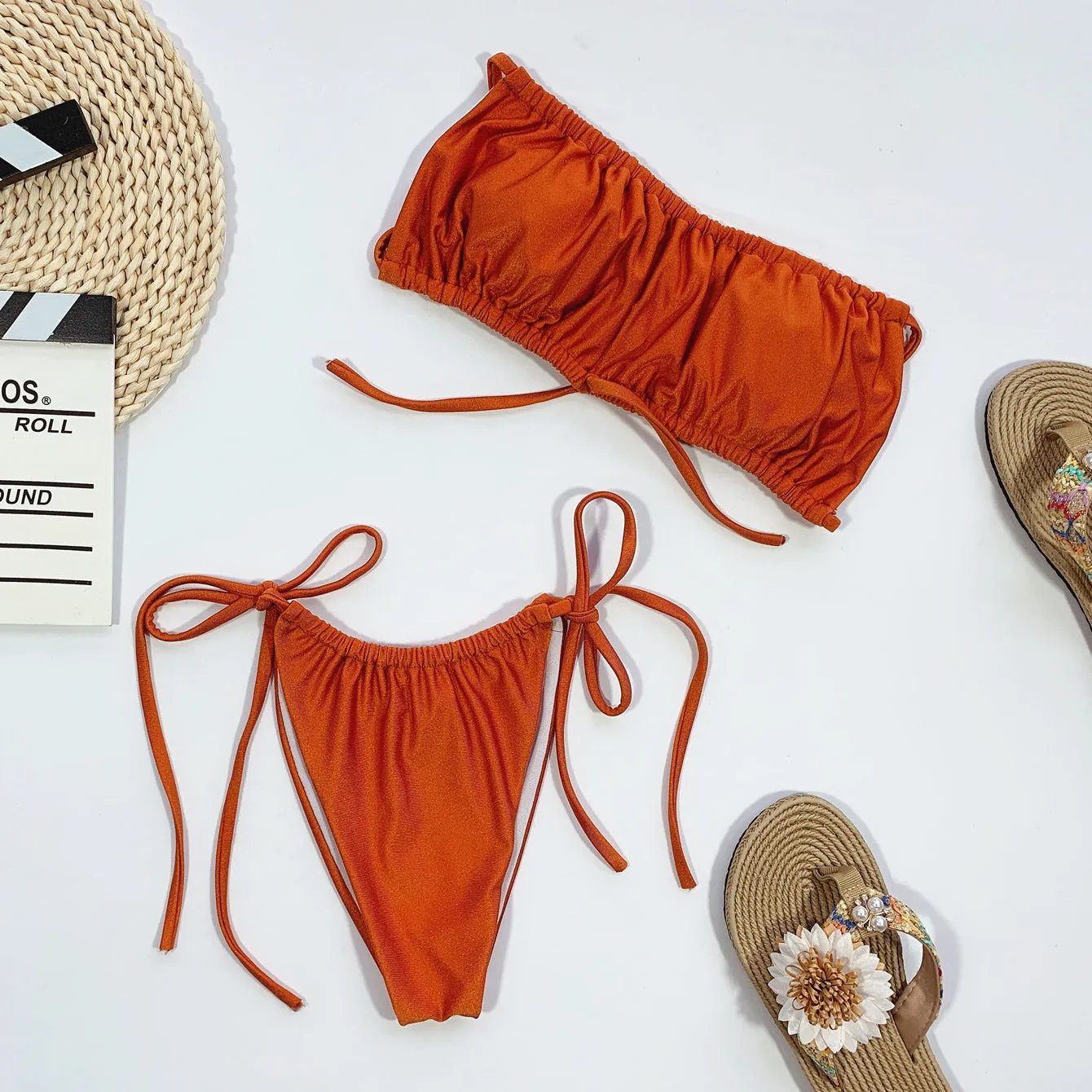 Nylon beach bikini in Apricot colour with cup-size adjustable fit for A to D cups