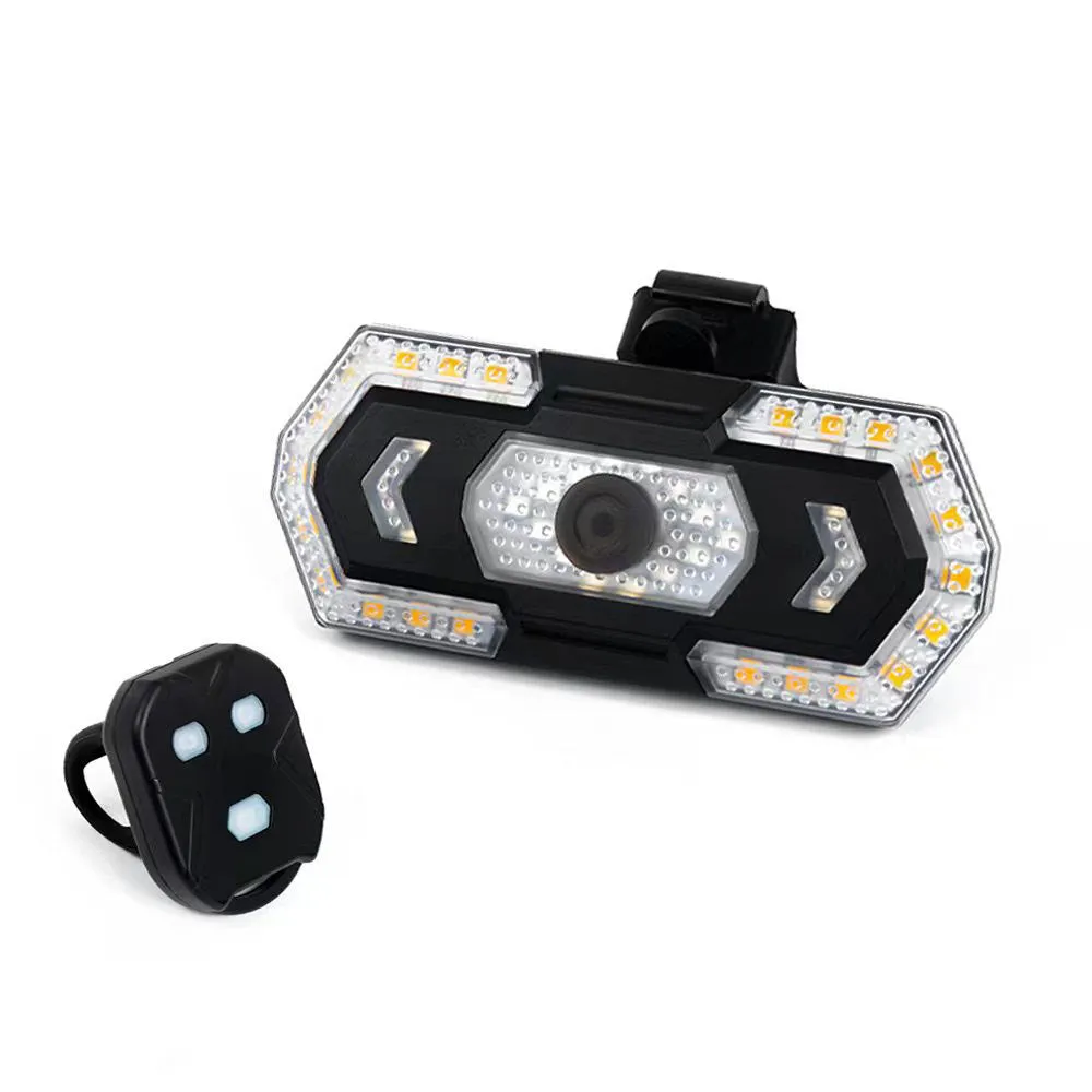 Black wireless remote control LED bicycle taillight with USB charging port