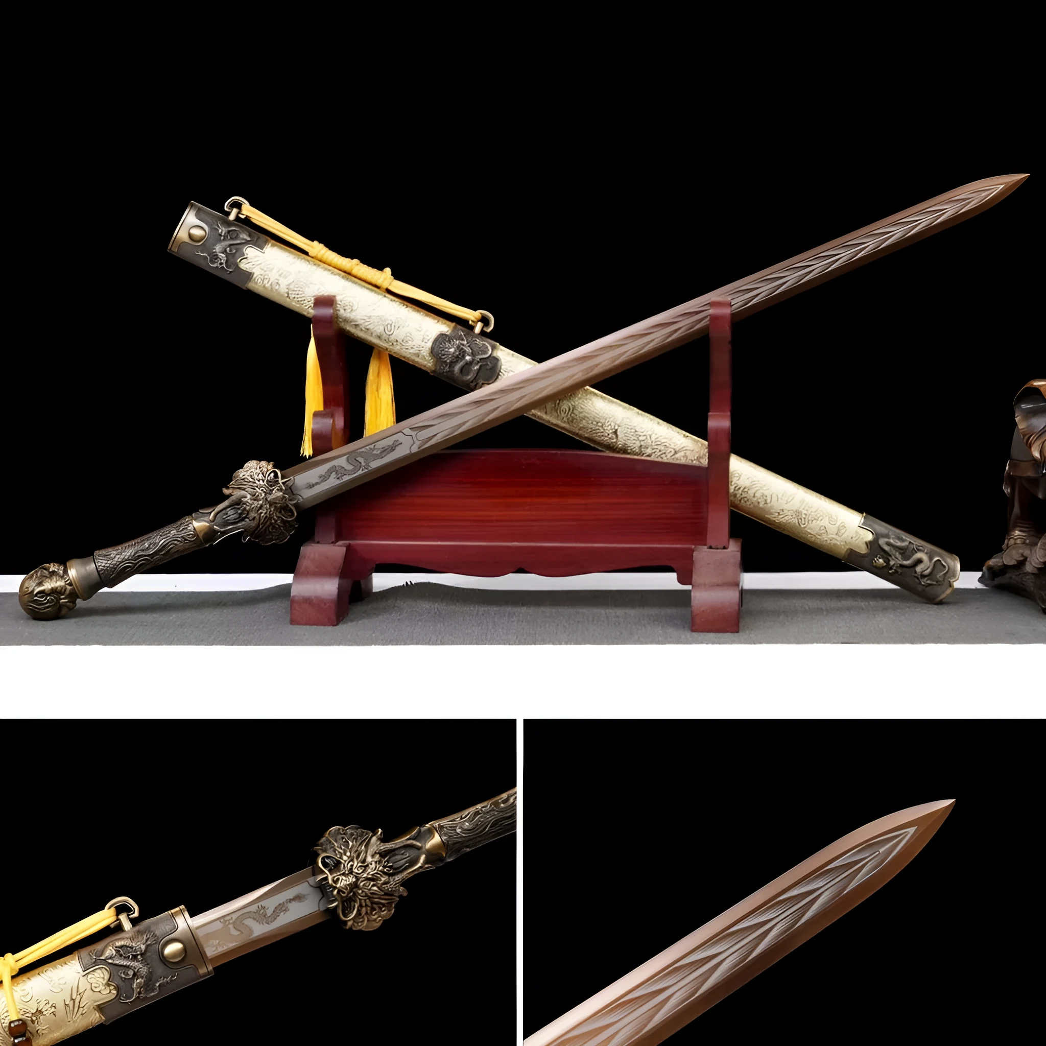 Long style unsharpened high manganese steel Chinese sword 102cm overall with wood and leather scabbard