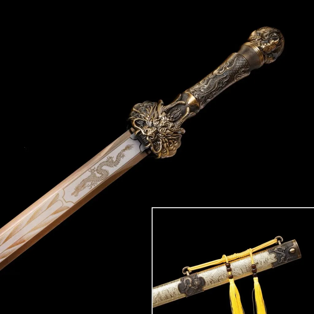 Long style unsharpened high manganese steel Chinese sword 102cm overall with wood and leather scabbard