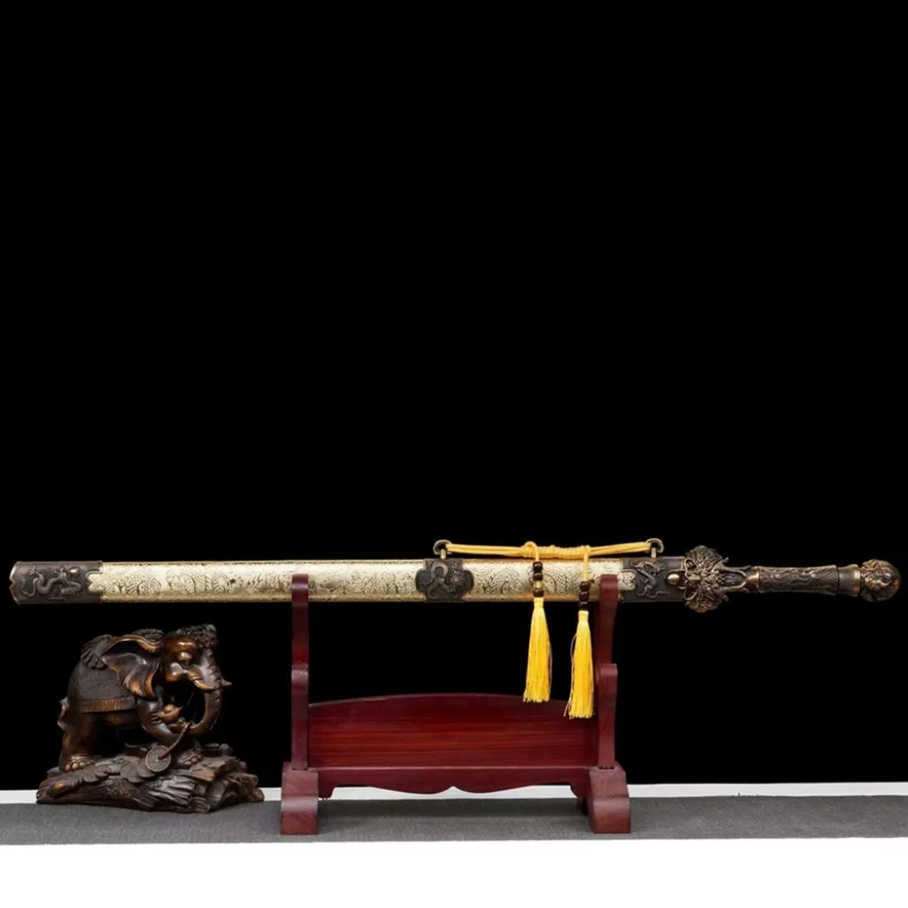 Long style unsharpened high manganese steel Chinese sword 102cm overall with wood and leather scabbard