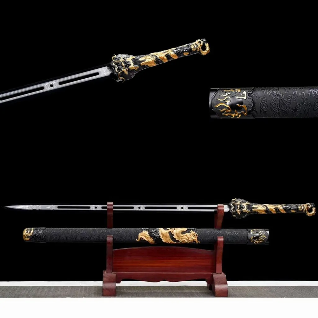 Handmade high manganese steel unsharpened Tang Heng Dao sword with satin-covered scabbard, 104cm