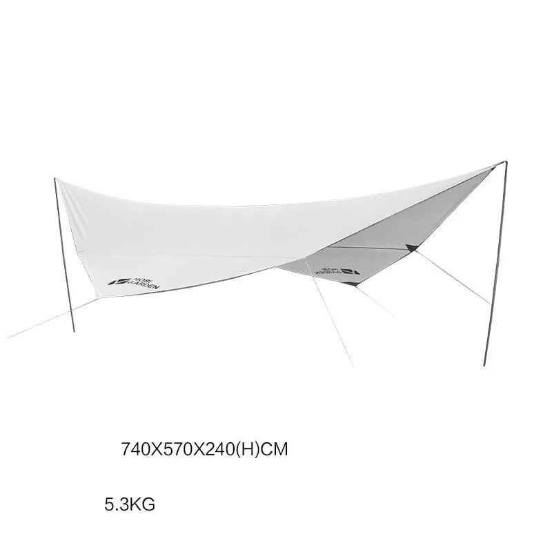 MU Gaodi 410 x 295 cm rainproof awning tent in Morning Mist White with silver-coated polyester canopy
