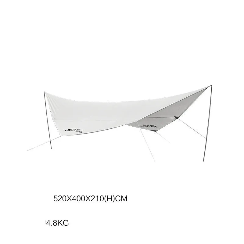 MU Gaodi 410 x 295 cm rainproof awning tent in Morning Mist White with silver-coated polyester canopy