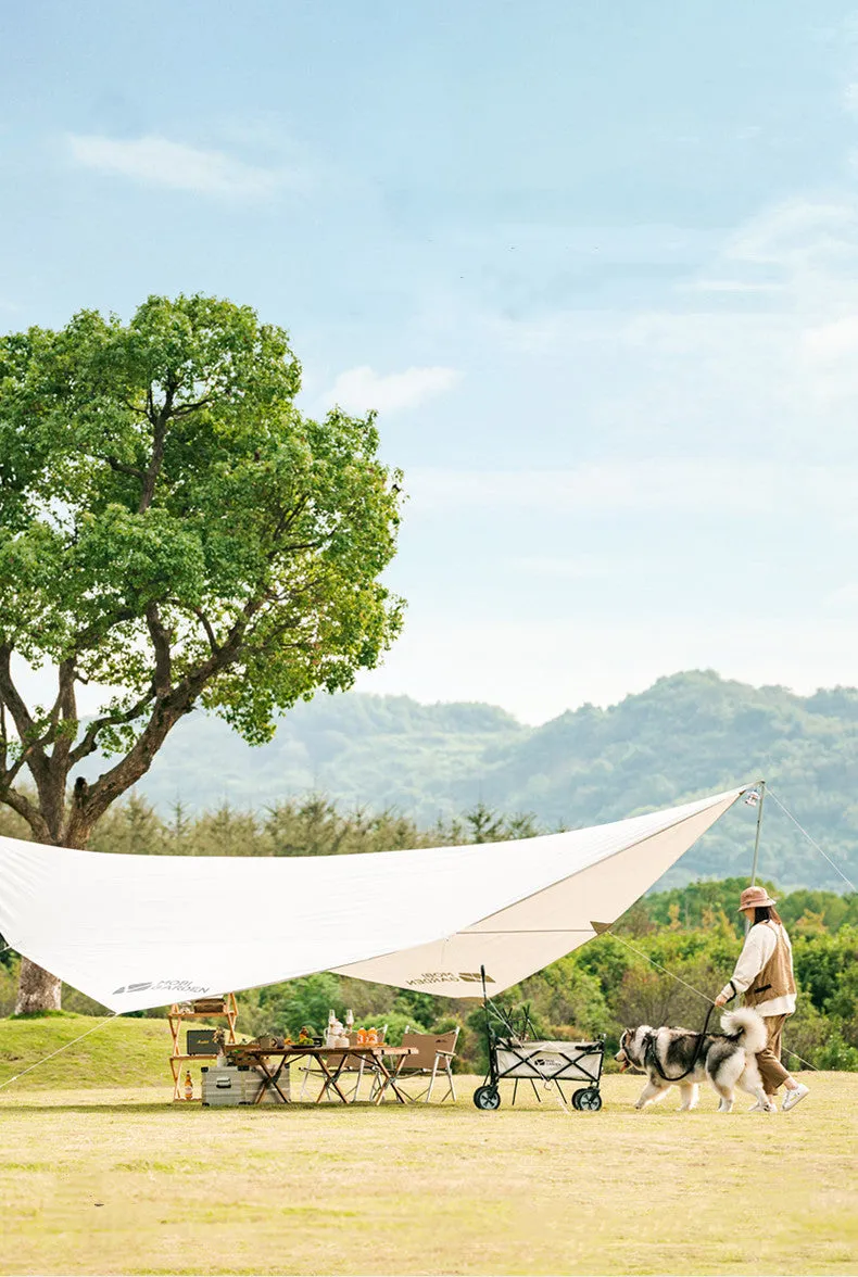MU Gaodi 410 x 295 cm rainproof awning tent in Morning Mist White with silver-coated polyester canopy