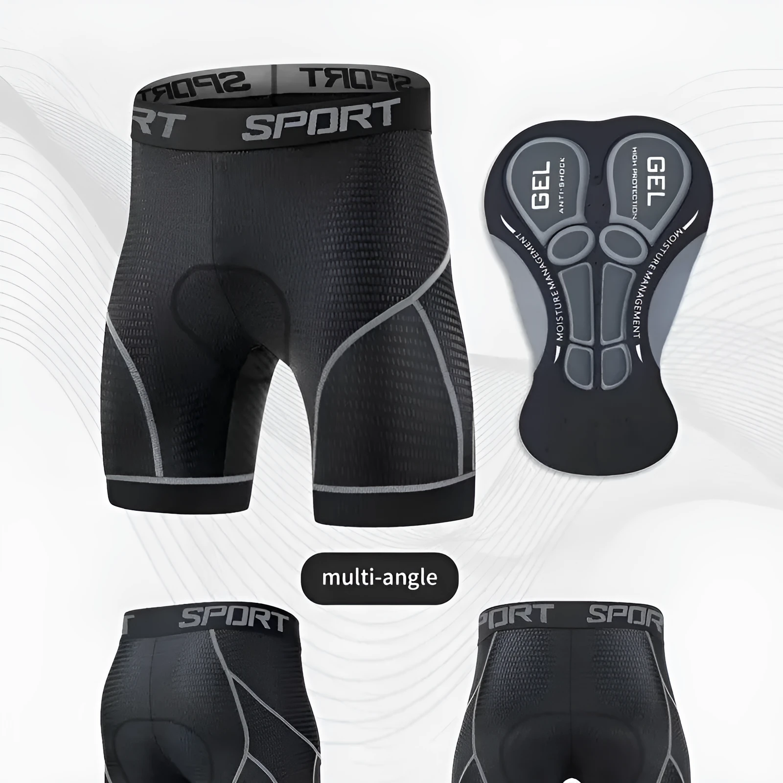 Gray nylon bicycle road bike underpants for cycling lying flat on a surface