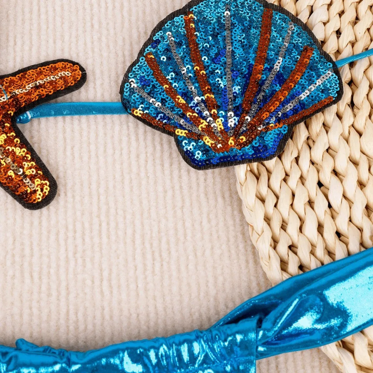 Pure Desire split swimsuit shell bikini two-piece high sense set in blue with mesh detailing, sizes S M L