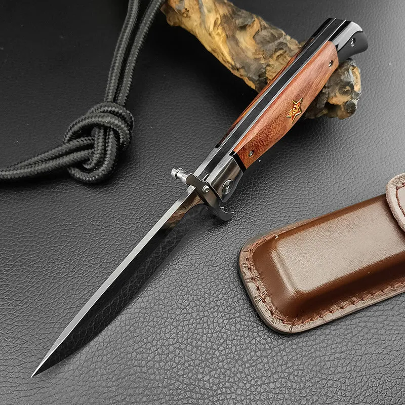 Multi-function folding knife with 440C blade and sandal wood handle, total length 25.2 cm, Patriot Second Generation
