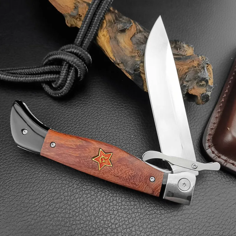 Multi-function folding knife with 440C blade and sandal wood handle, total length 25.2 cm, Patriot Second Generation