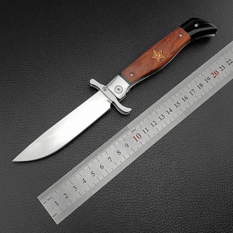 Multi-function folding knife with 440C blade and sandal wood handle, total length 25.2 cm, Patriot Second Generation