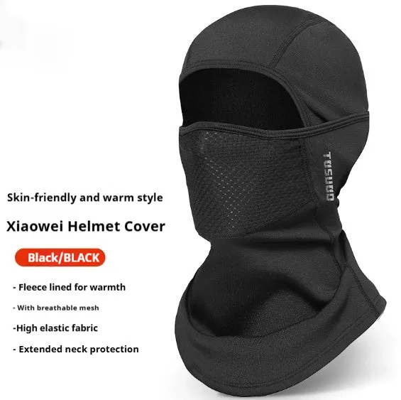 Black full face helmet riding wind mask in elastic wool and windproof fabric