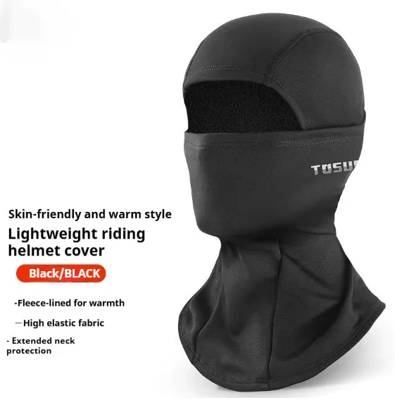Black full face helmet riding wind mask in elastic wool and windproof fabric