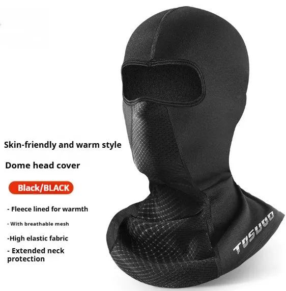 Black full face helmet riding wind mask in elastic wool and windproof fabric