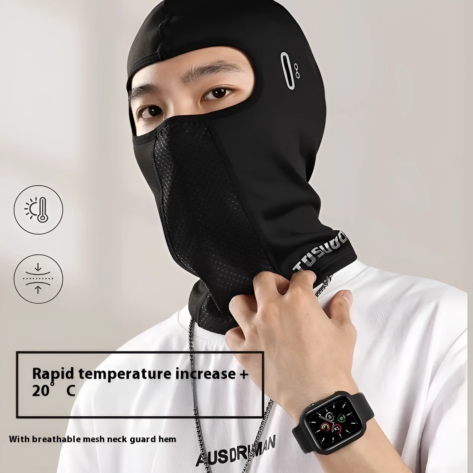 Black full face helmet riding wind mask in elastic wool and windproof fabric