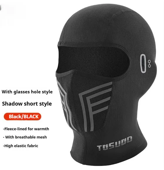 Black full face helmet riding wind mask in elastic wool and windproof fabric