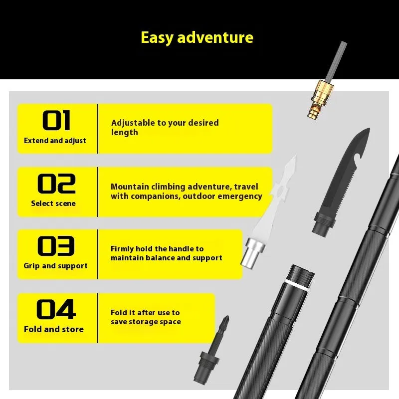 Aluminium alloy multi-set trekking pole 123.2cm with self-defense tactical stick in G12 colour