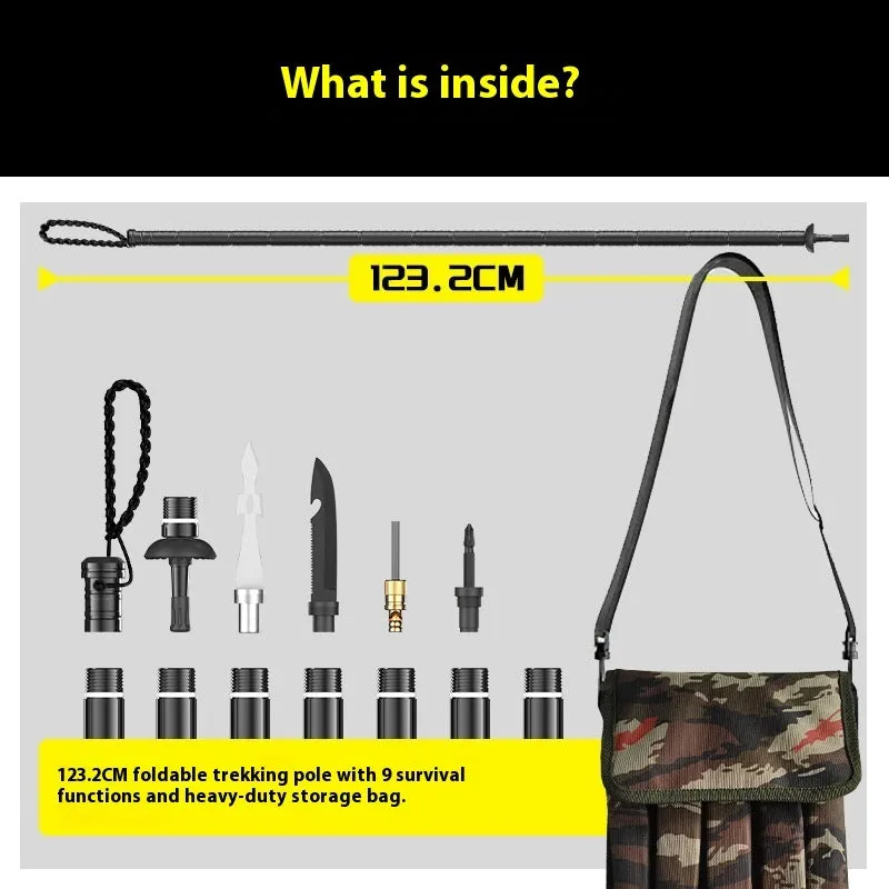 Aluminium alloy multi-set trekking pole 123.2cm with self-defense tactical stick in G12 colour