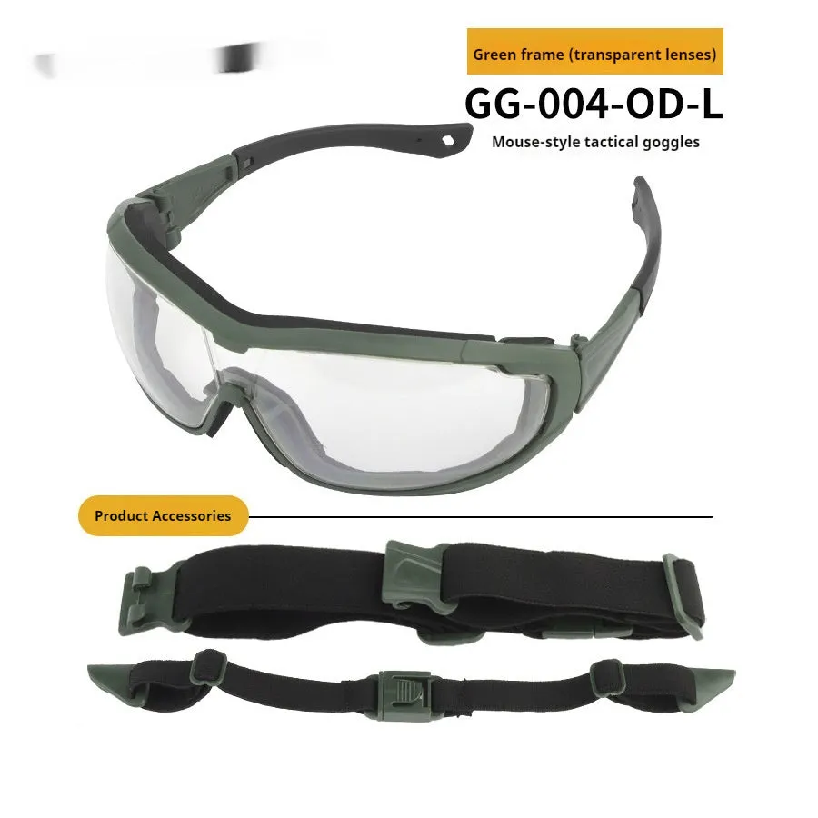 Outdoor fishing goggles with transparent lens and full rim plastic frame in black colour