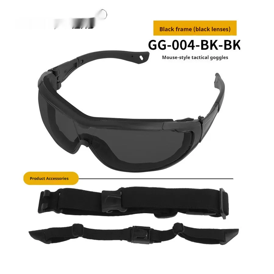 Outdoor fishing goggles with transparent lens and full rim plastic frame in black colour