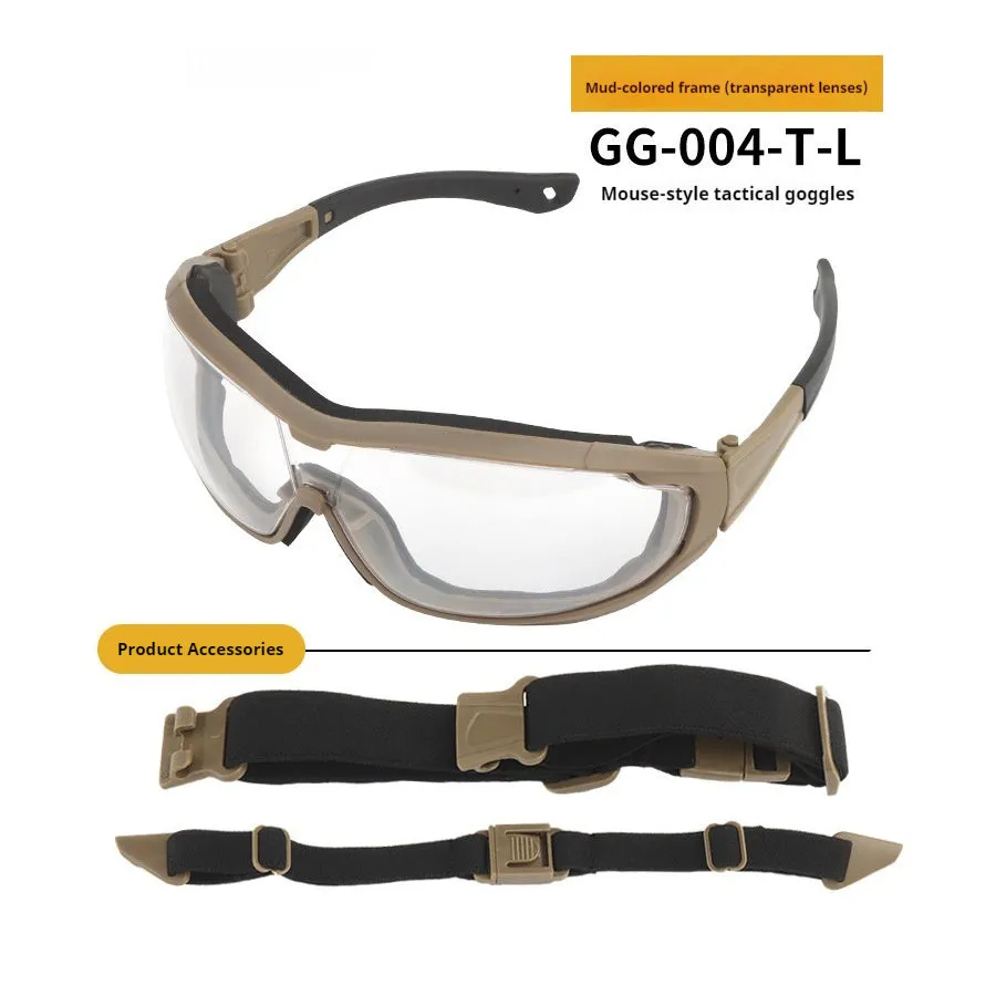 Outdoor fishing goggles with transparent lens and full rim plastic frame in black colour