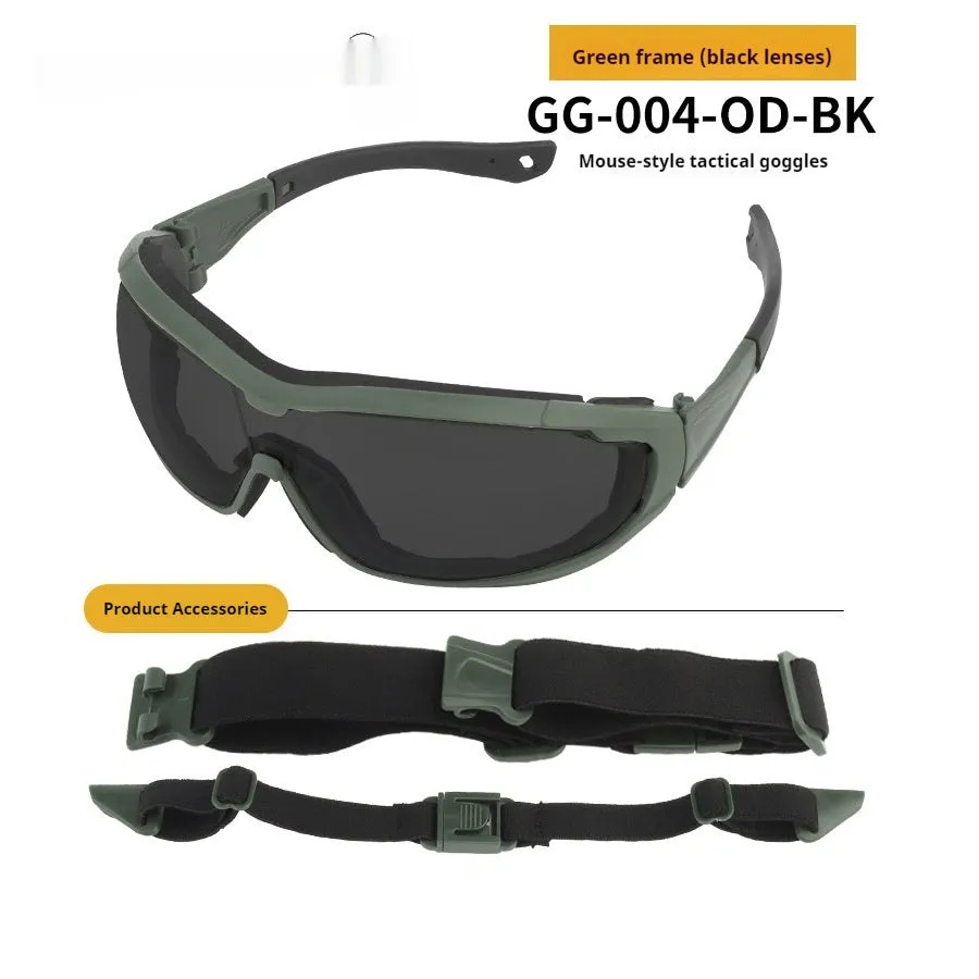 Outdoor fishing goggles with transparent lens and full rim plastic frame in black colour
