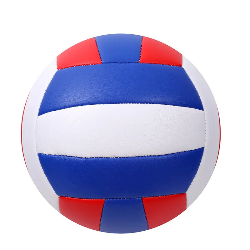 Macaron volleyball in green colour, No. 5 size, PVC material, on a beach background for training.