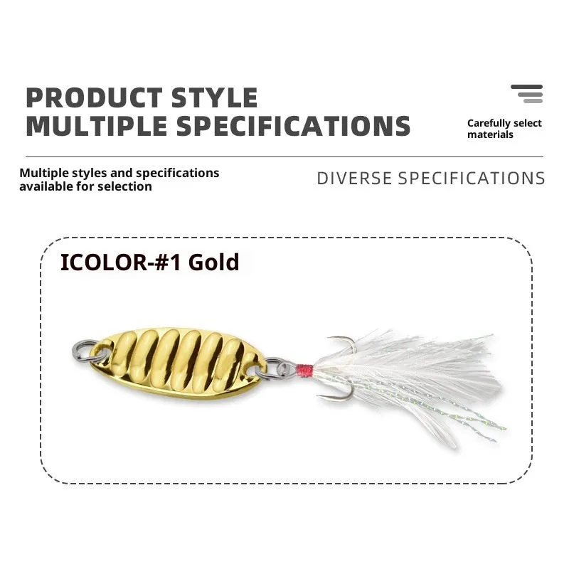 Sea water offset feather hook fishing lure set with gold and silver sequins, plastic fake fish bait, multiple weights