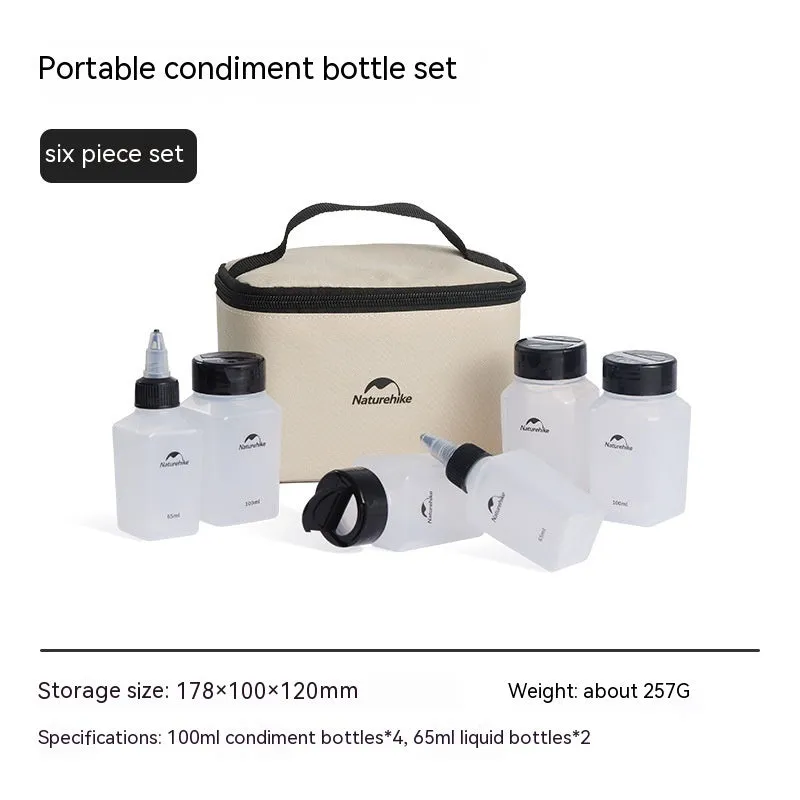 Naturehike six-piece PP plastic seasoning bottle set for outdoor cooking and travel meals