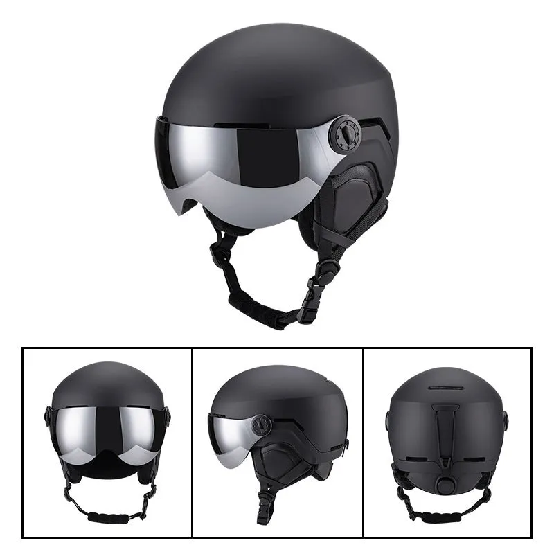 Unisex skiing helmet cover with integrated molding, PC shell, EPS liner, solid colour, black, blue, white, purple, carbon fibre, lotus root starch