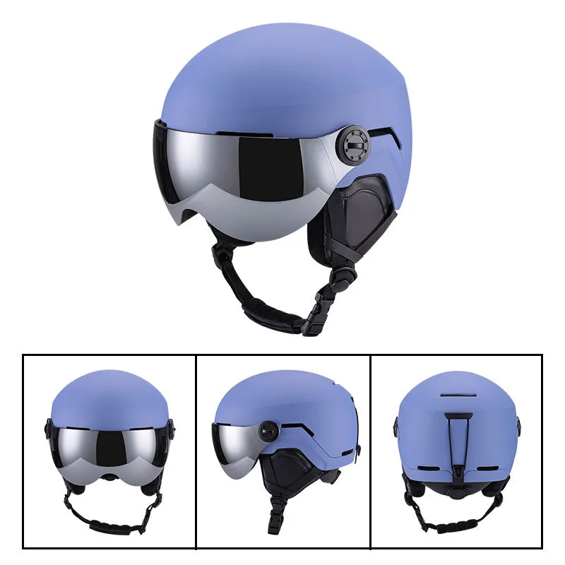 Unisex skiing helmet cover with integrated molding, PC shell, EPS liner, solid colour, black, blue, white, purple, carbon fibre, lotus root starch