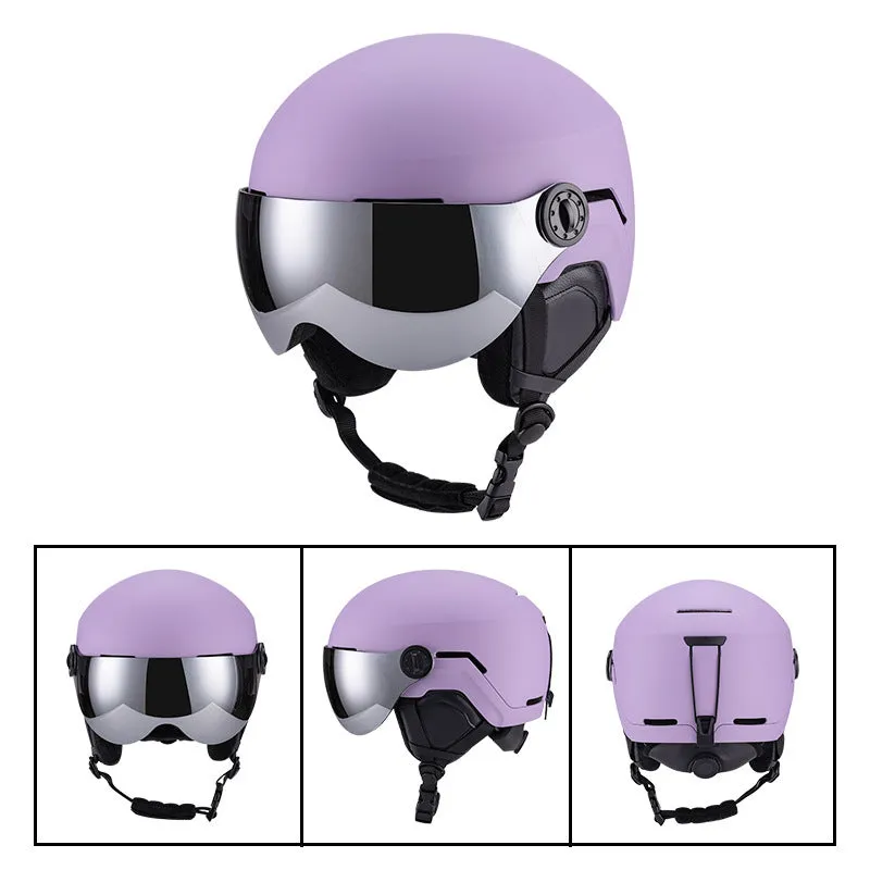 Unisex skiing helmet cover with integrated molding, PC shell, EPS liner, solid colour, black, blue, white, purple, carbon fibre, lotus root starch