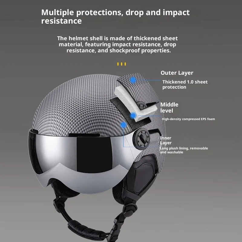 Unisex skiing helmet cover with integrated molding, PC shell, EPS liner, solid colour, black, blue, white, purple, carbon fibre, lotus root starch