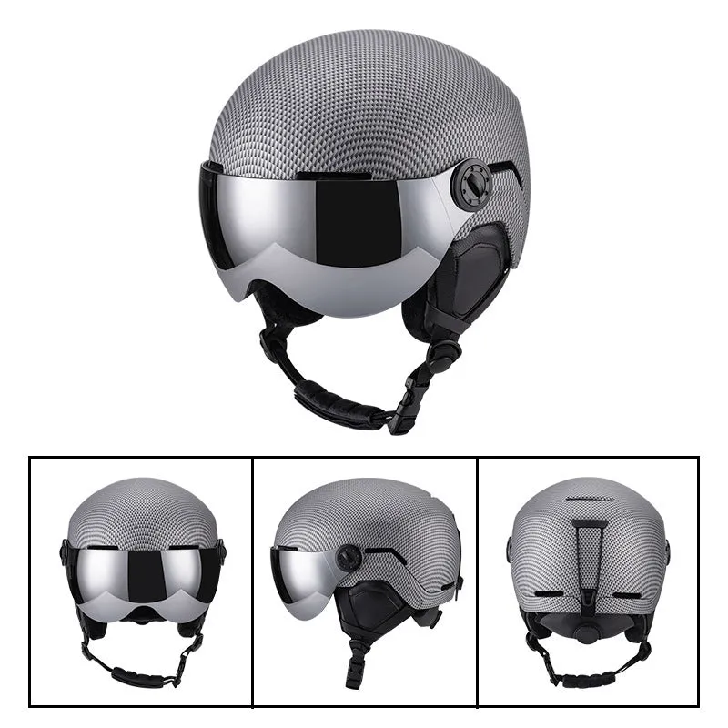 Unisex skiing helmet cover with integrated molding, PC shell, EPS liner, solid colour, black, blue, white, purple, carbon fibre, lotus root starch