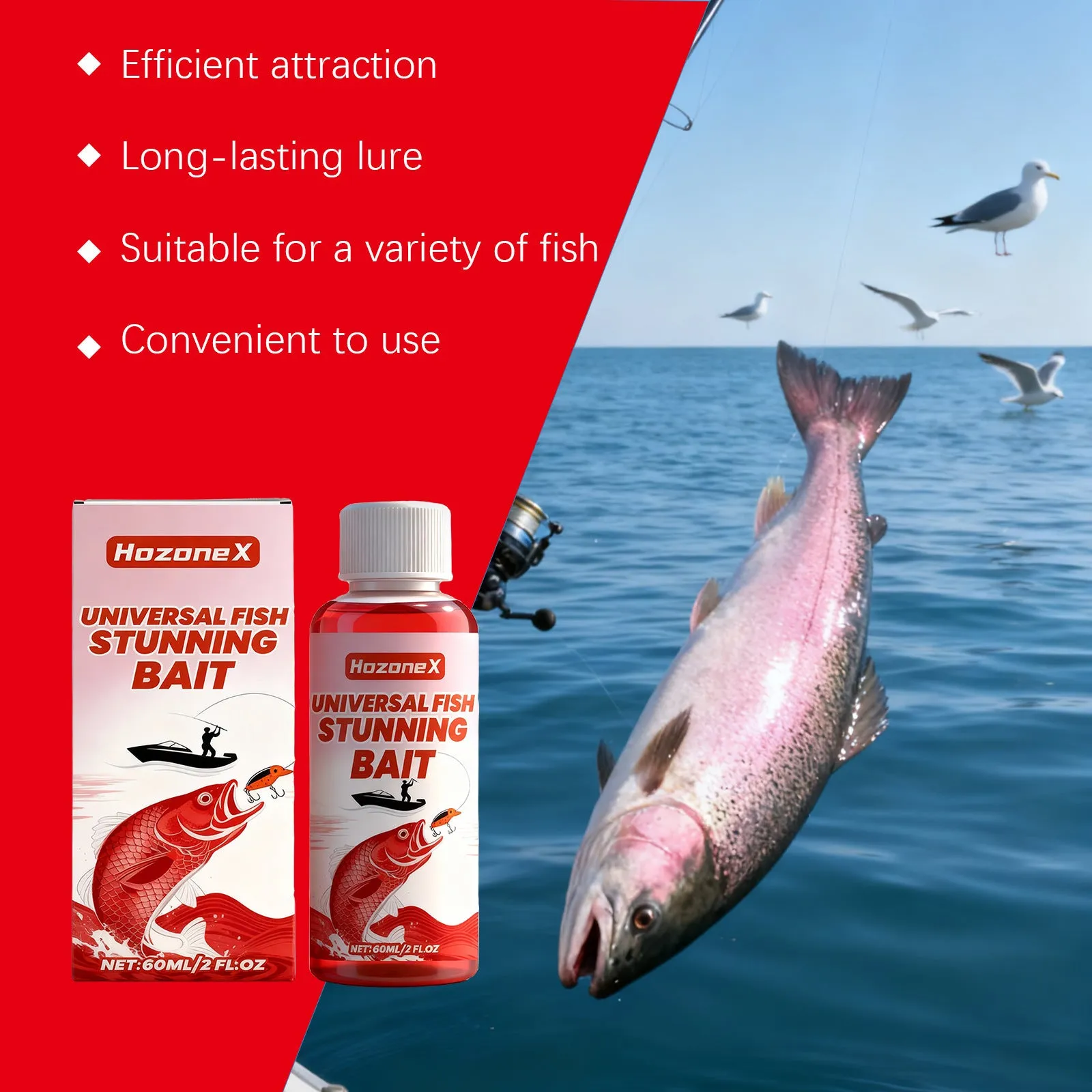 60ml bottle of Universal Fish Stunning Bait liquid attractant for freshwater and saltwater fishing