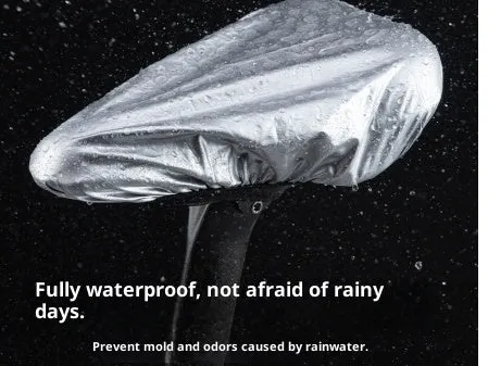 Silver outdoor cycling bike saddle rain cover made from 100% polyester on a bicycle
