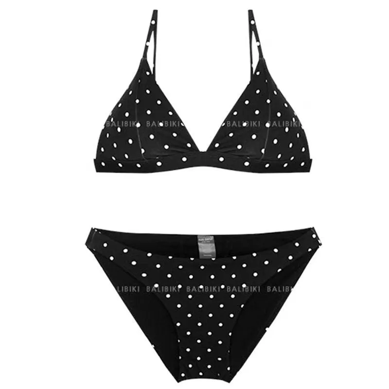 Black polka dot push-up bikini set for women with sleeveless top and shorts